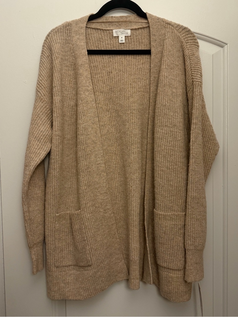 Open-Front Pocket Cardigan Sweater - Beige